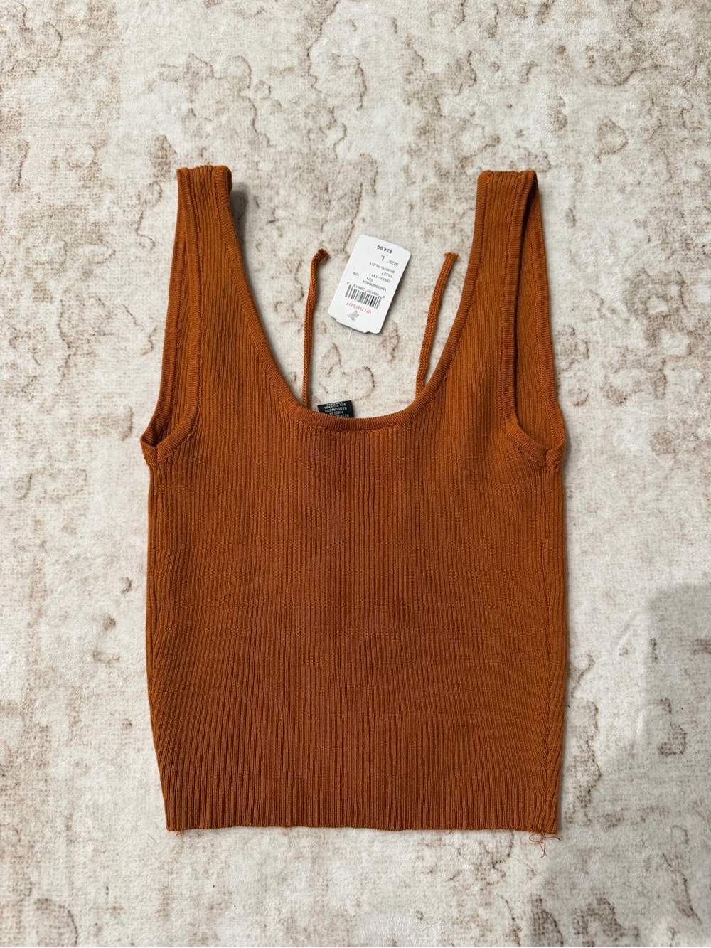 Windsor Lace-Up Ribbed Crop Tank - Rust - Picture 3 of 3